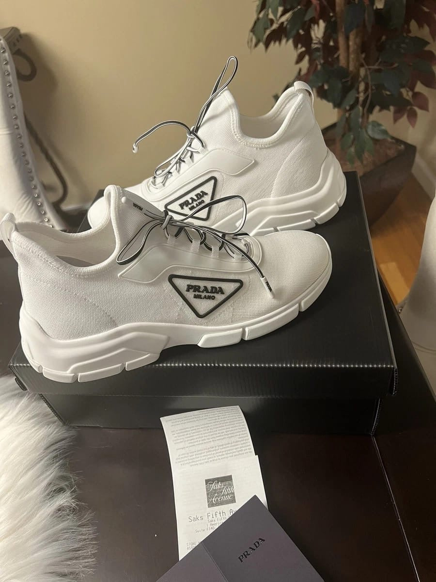 PRADA Women’s Knit Fabric Sneakers – White Luxury Shoes