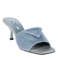 PRADA Women’s Crystal Satin Mules – 7cm Light Blue Heels