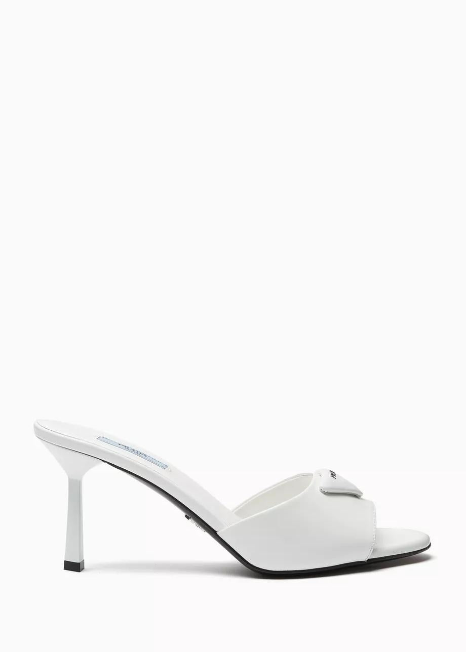 PRADA Women’s Brushed Leather Sandals – 7.5mm White Luxury Heels