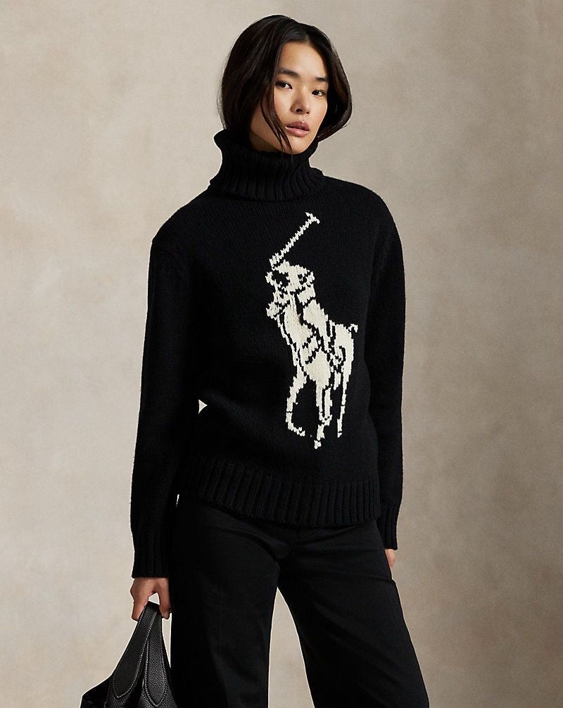 Polo Ralph Lauren Women’s Big Pony Wool Rollneck Jumper – Black & White