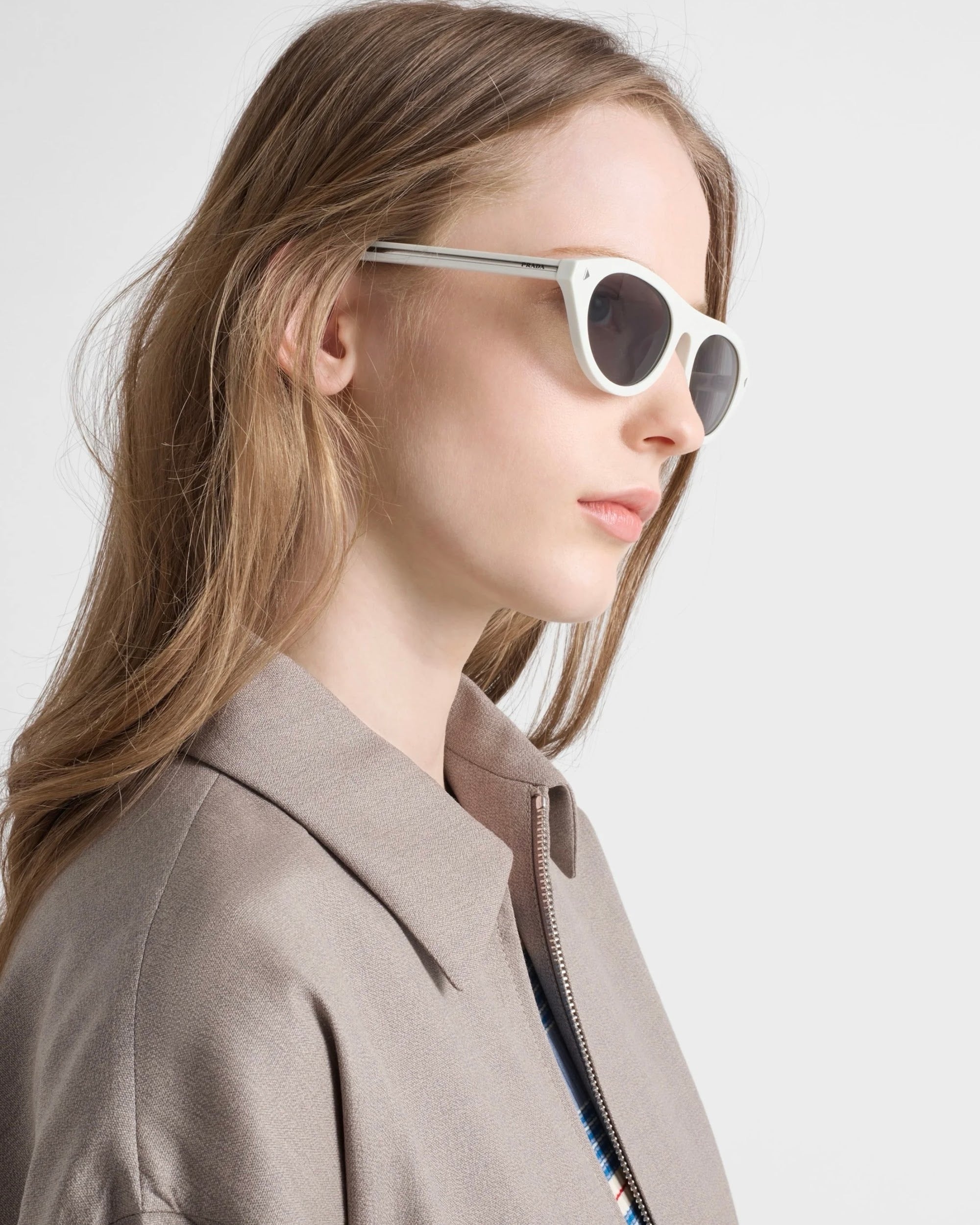 Prada Sunglasses with Iconic Metal Plaque – White