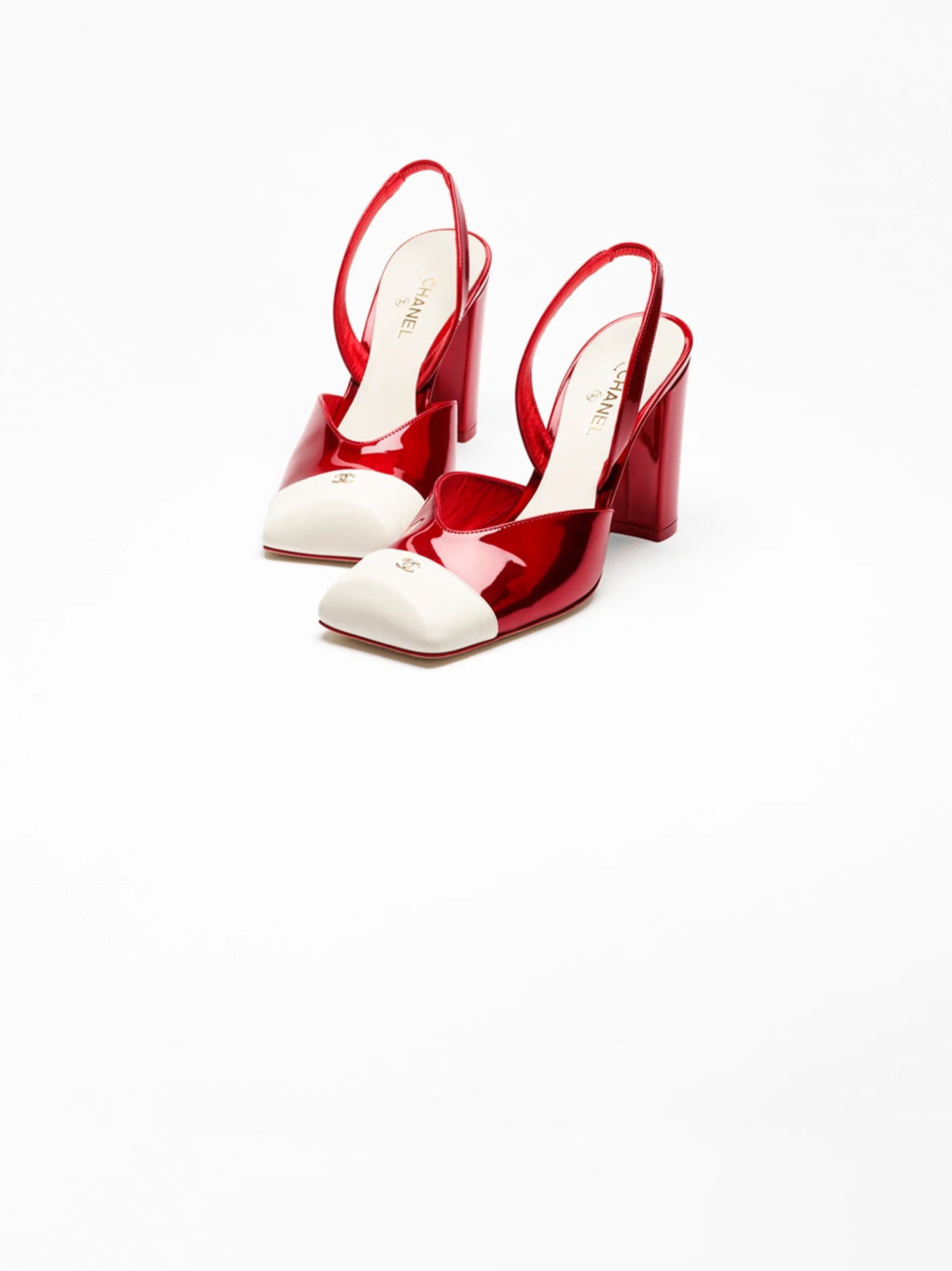CHANEL Slingback- Red & White