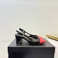 CHANEL Slingback leather heel- Black & Red