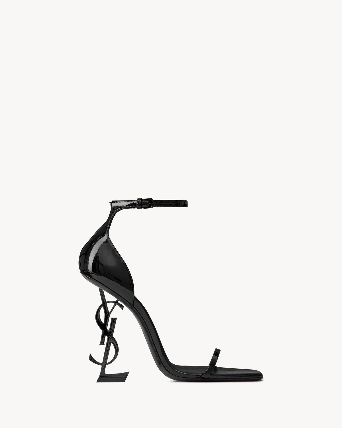 SAINT LAURENT Women’s Opyum Sandals – 11cm Black Patent Leather Heels