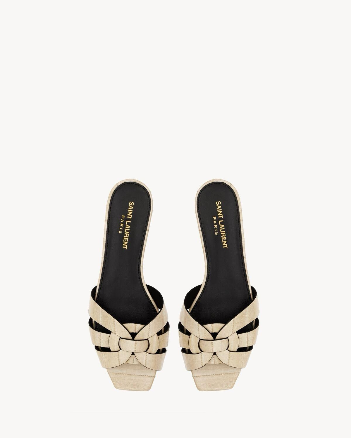 SAINT LAURENT Women’s Tribute Mules – Ivory Luxury Flats
