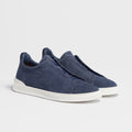 ZEGNA Men’s Triple Stitch Sneakers – Blue Luxury Shoes
