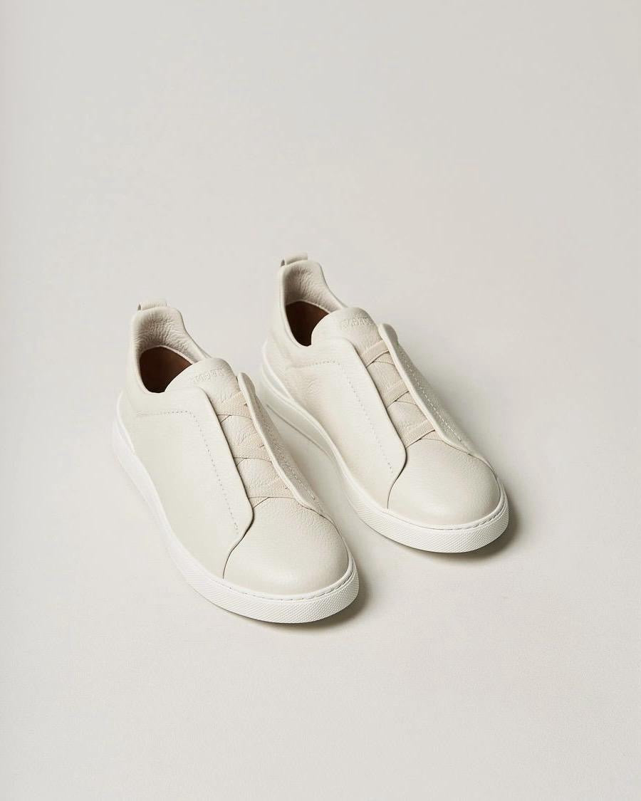 ZEGNA Men’s Triple Stitch Sneakers – White Leather Luxury Shoes
