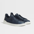 ZEGNA Men’s Triple Stitch Sneakers – Blue Luxury Shoes