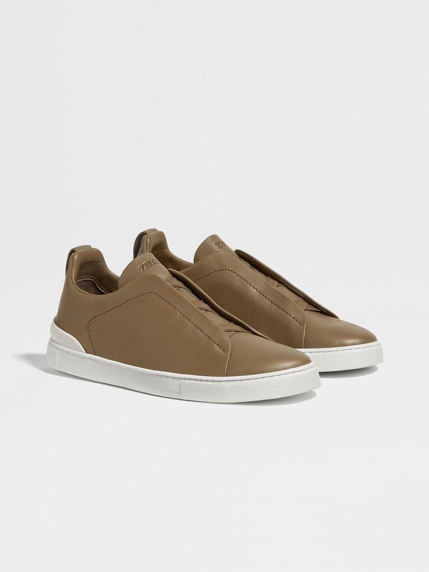 ZEGNA Men’s Triple Stitch Sneakers – Khaki Luxury Shoes